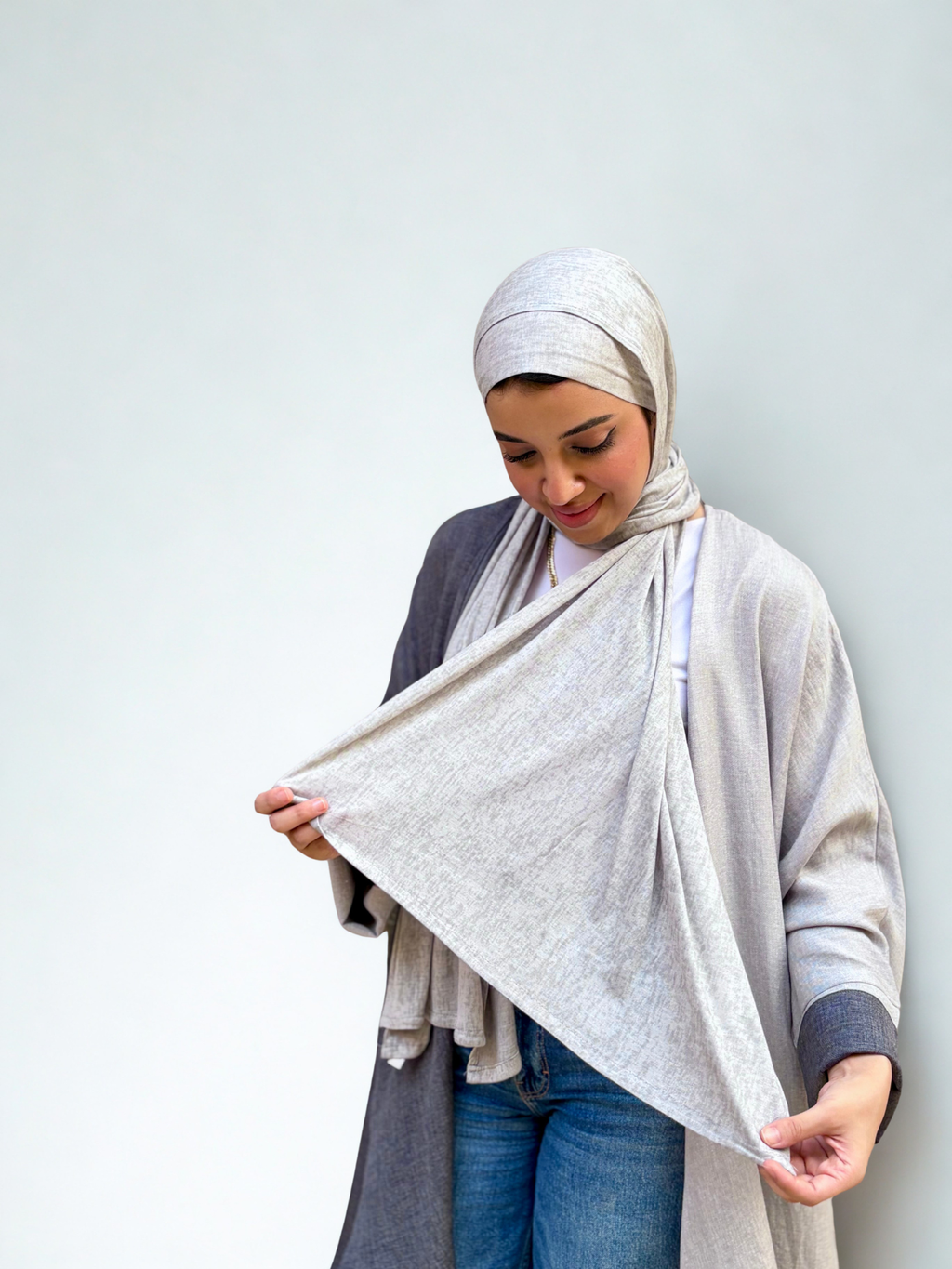 Cotton Lycra scarf & matching bandana in grey color