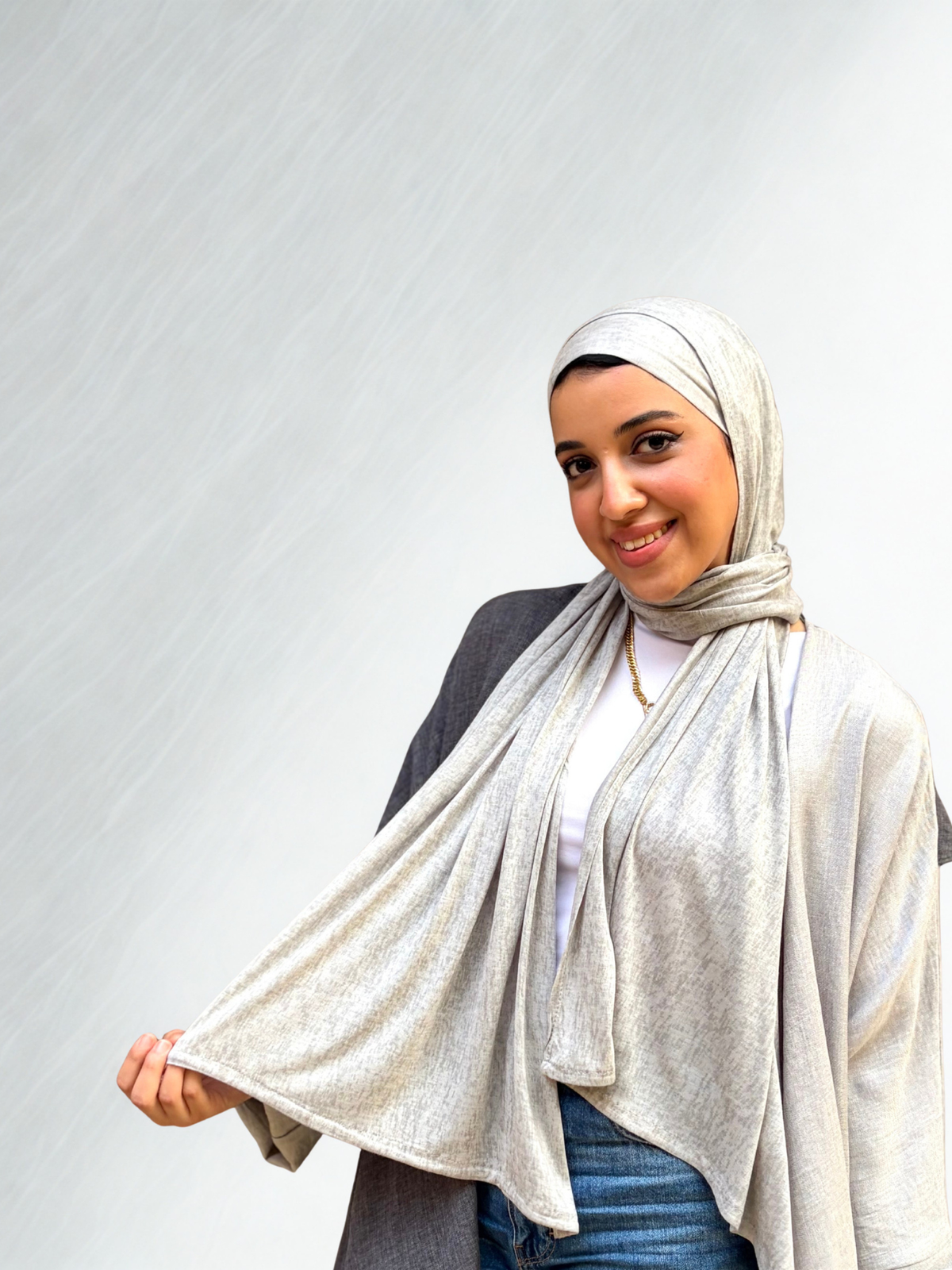 Cotton Lycra scarf & matching bandana in grey color. Soft & practical.