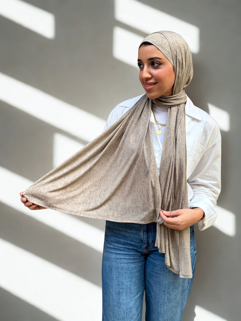 Cotton Lycra scarf & matching bandana in light olive color.