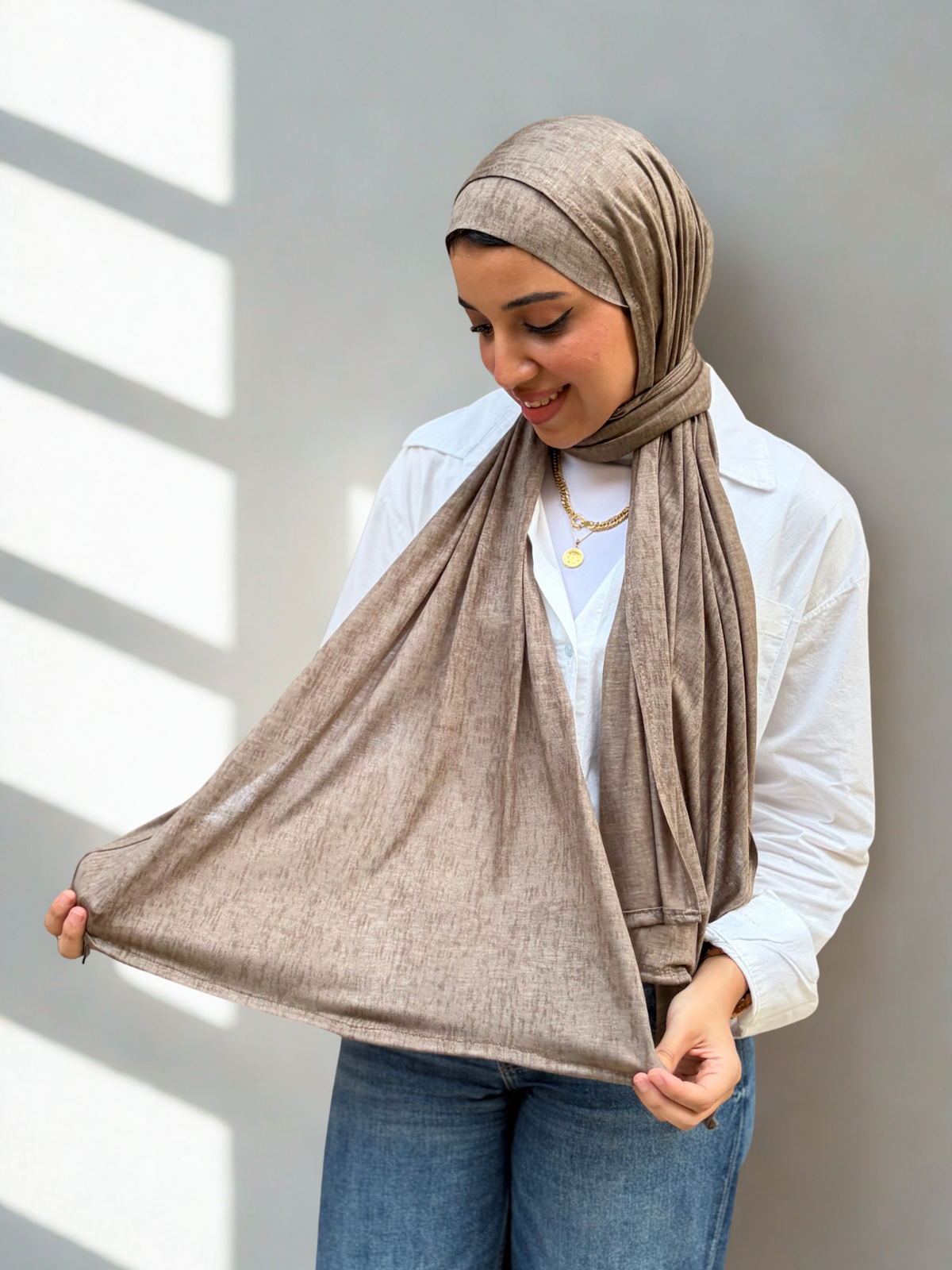 Cotton Lycra scarf & matching bandana in olive color. Daily cotton hijab.