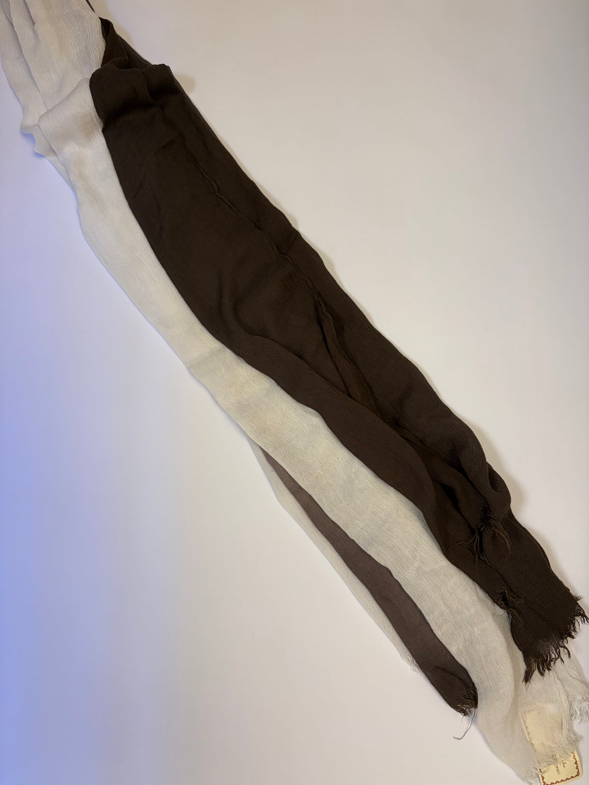 Ombré ruffled cotton scarf in brown by Altayeb. Original Kuwaiti hijab. ملافع الطيب. حجاب كويتي أصلي.